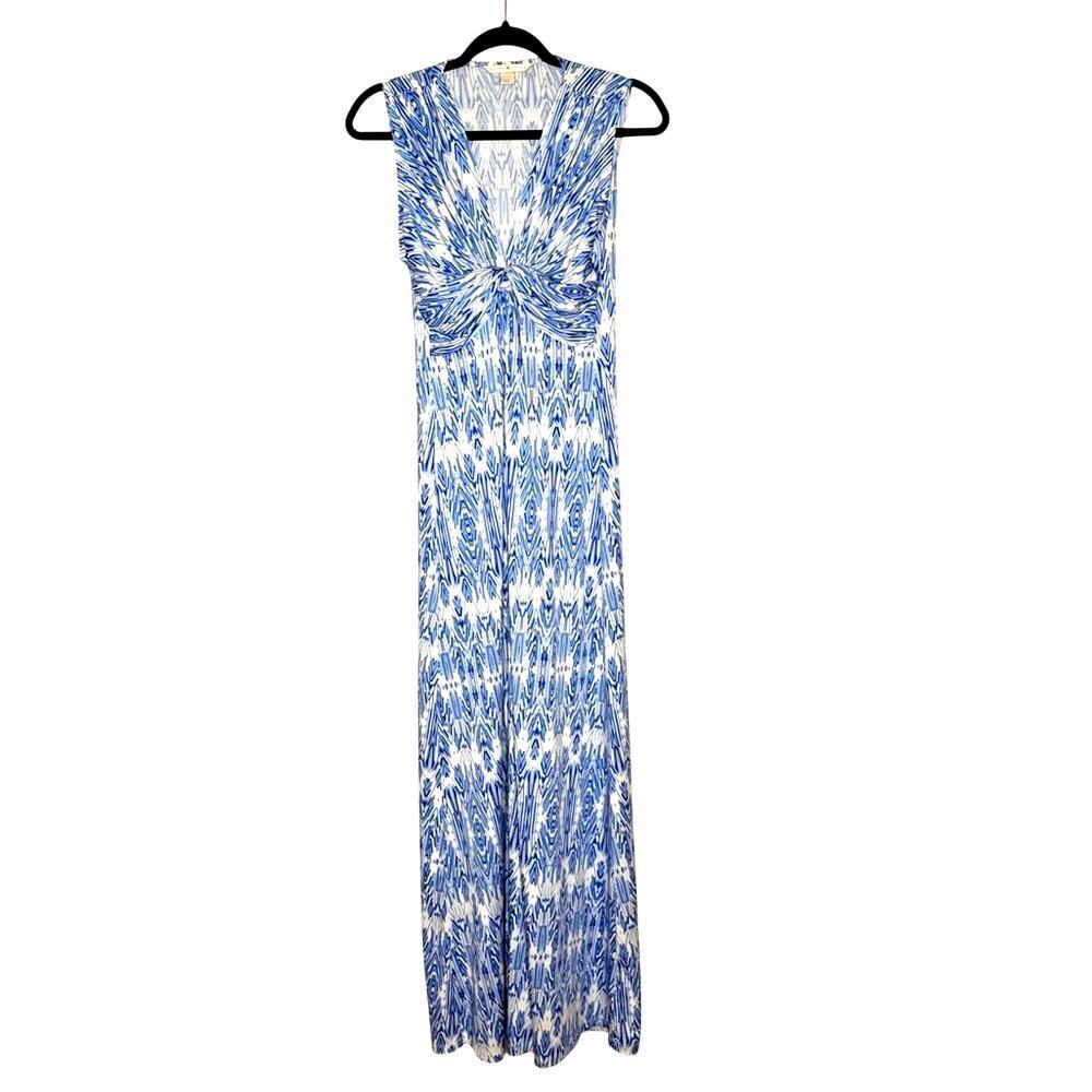 Boston Proper Floral Twisted Front Maxi Dress Blue White Size S